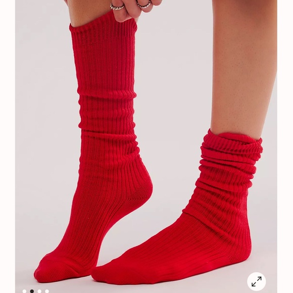 Free People Women’s Super Scrunch Solid Socks Candy Red - Picture 2 of 10